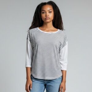 🌻Lauren Ralph Lauren White with Thin Black Stripes Lightweight Casual Top sz M